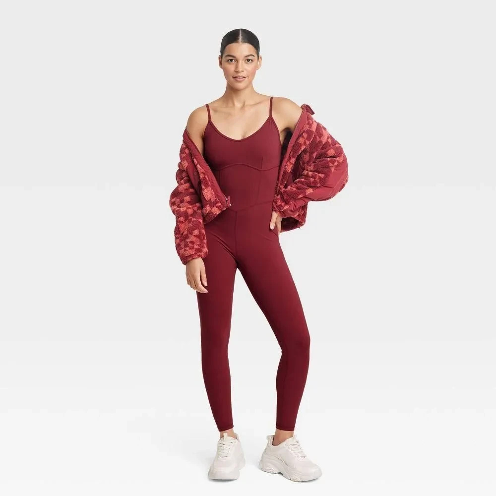 JoyLab Women’s Corset Bodysuit Leotard Stretch Jersey U-Neckline Burgundy XS