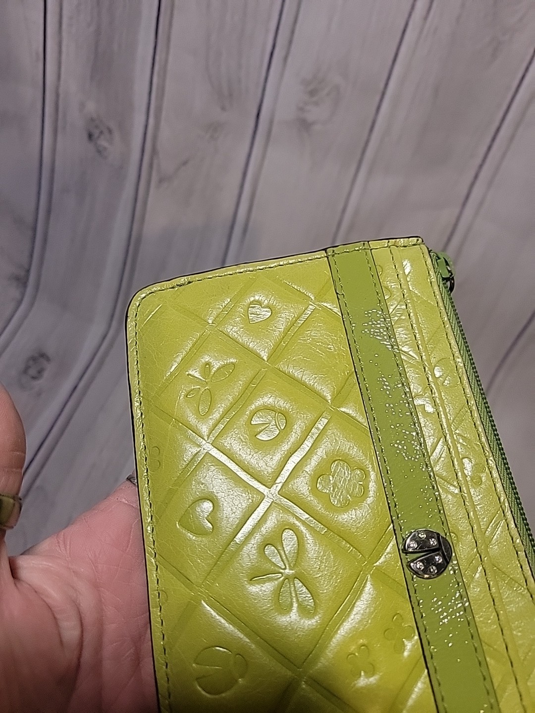 Brighton Spring Song Apple Green Leather Zipper Wallet Pouch EUC