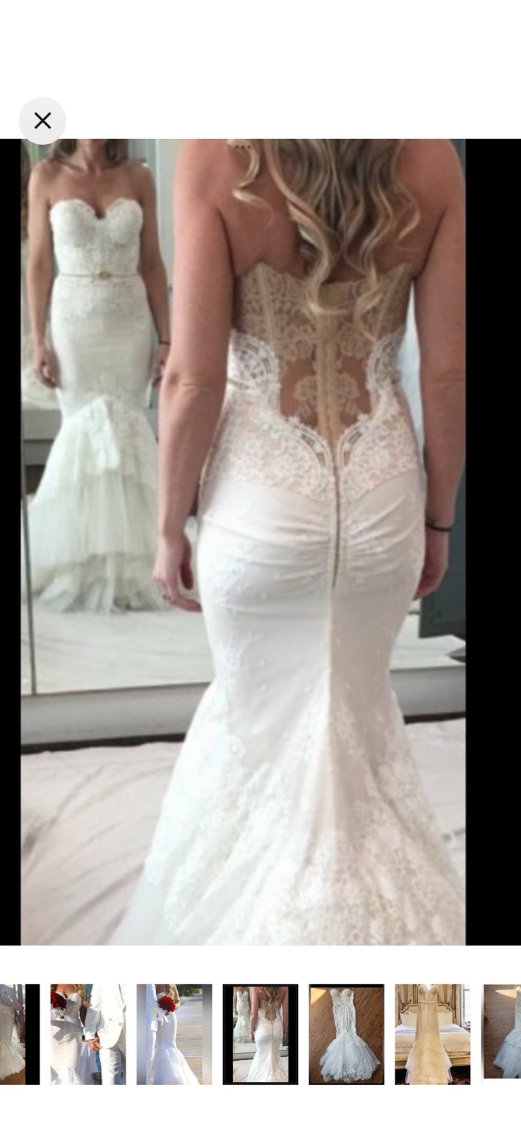 Inbal Dror Ivory Lace Strapless Mermaid/Trumpet Tulle Train Wedding Dress
