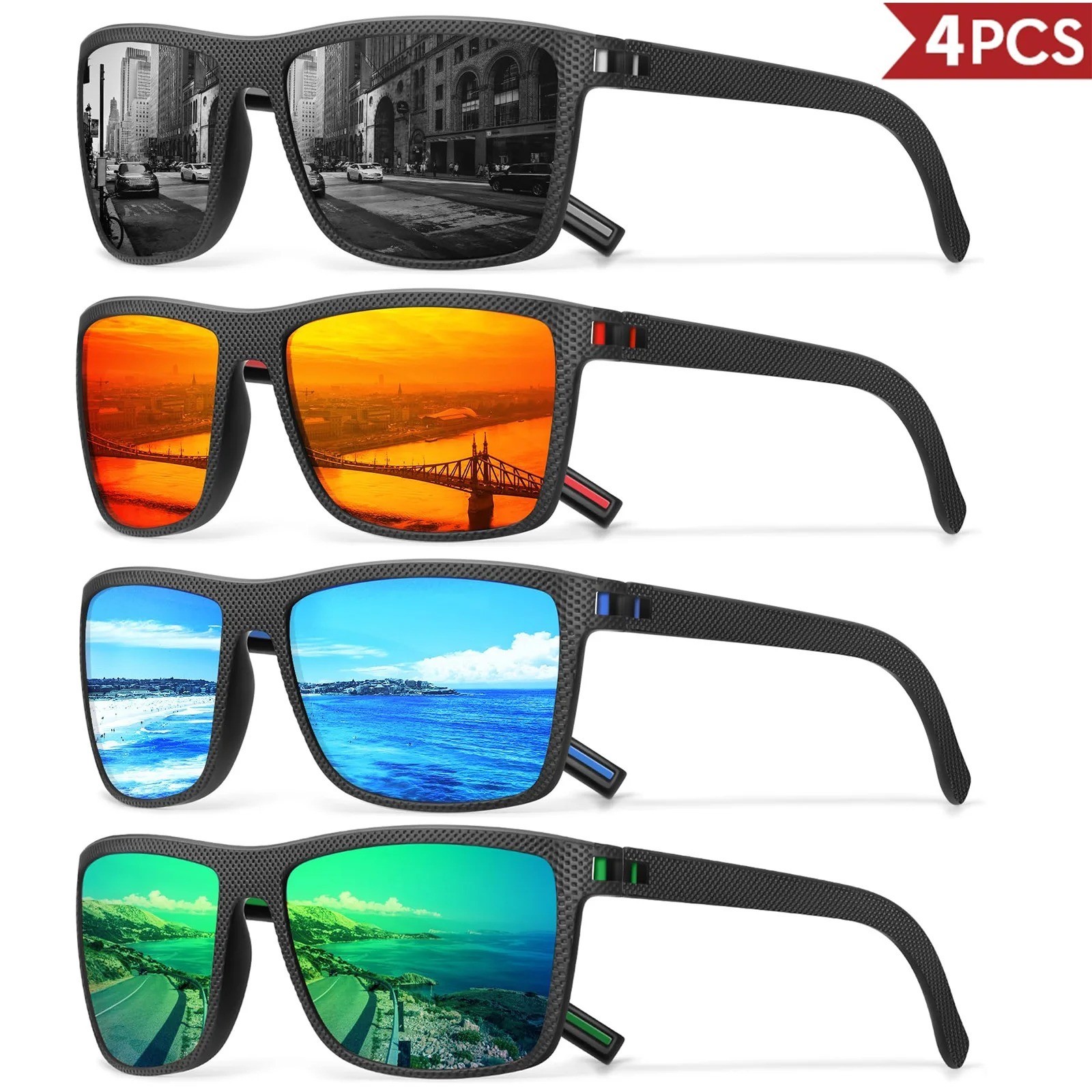 3/4 Pack New Designer Box Polarized Colorful Sunglasses for Men and Women