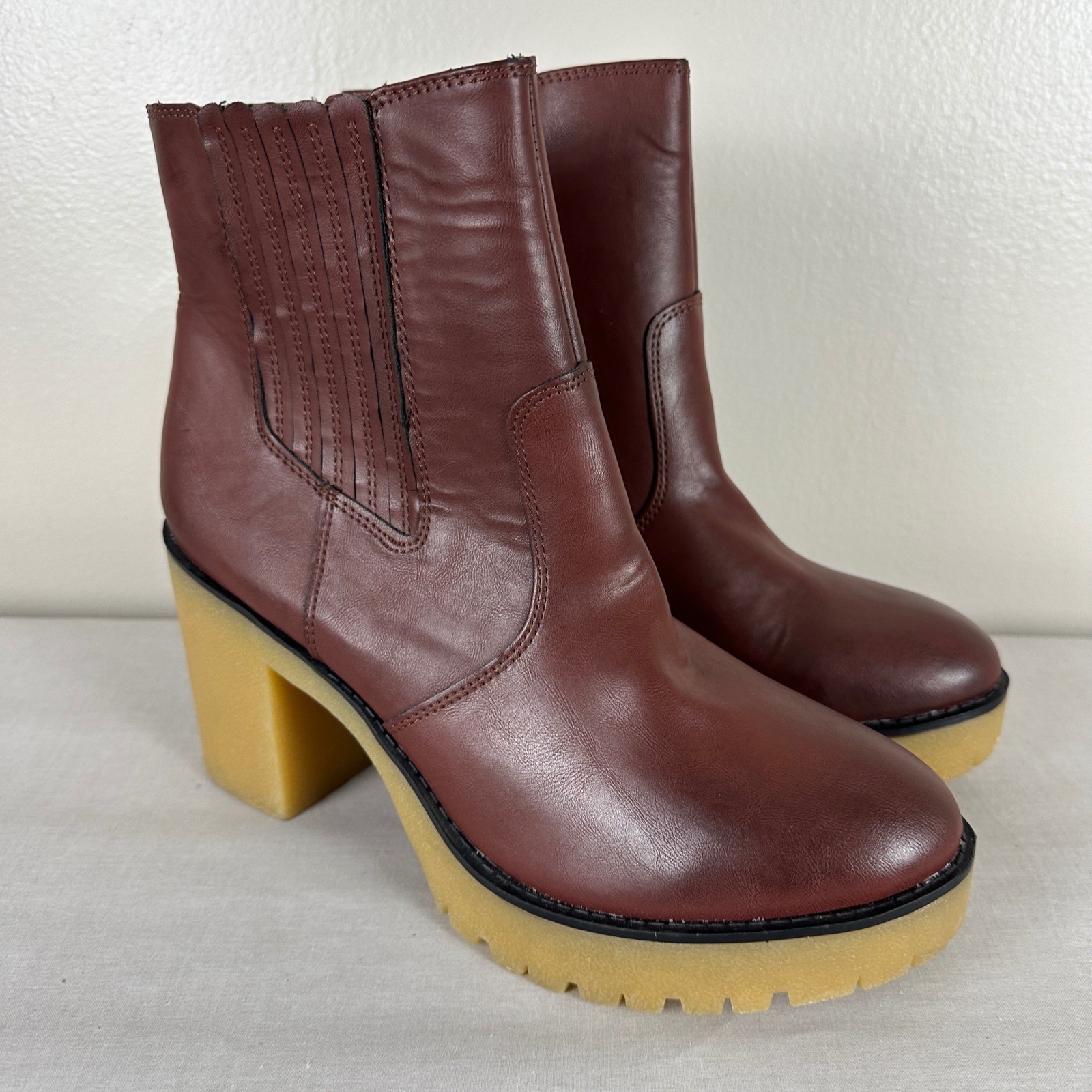 Sun + Stone Women’s 11 Lennii Platform Ankle Boots Burgundy Lug Sole Block Heel