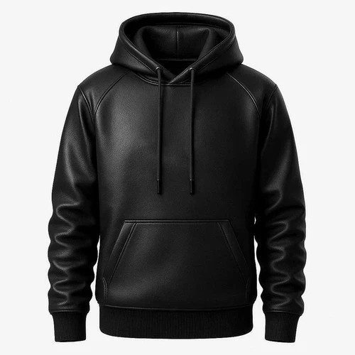Men’s Black Premium Leather Hoodie Genuine Handmade Lambskin Leather Jacket