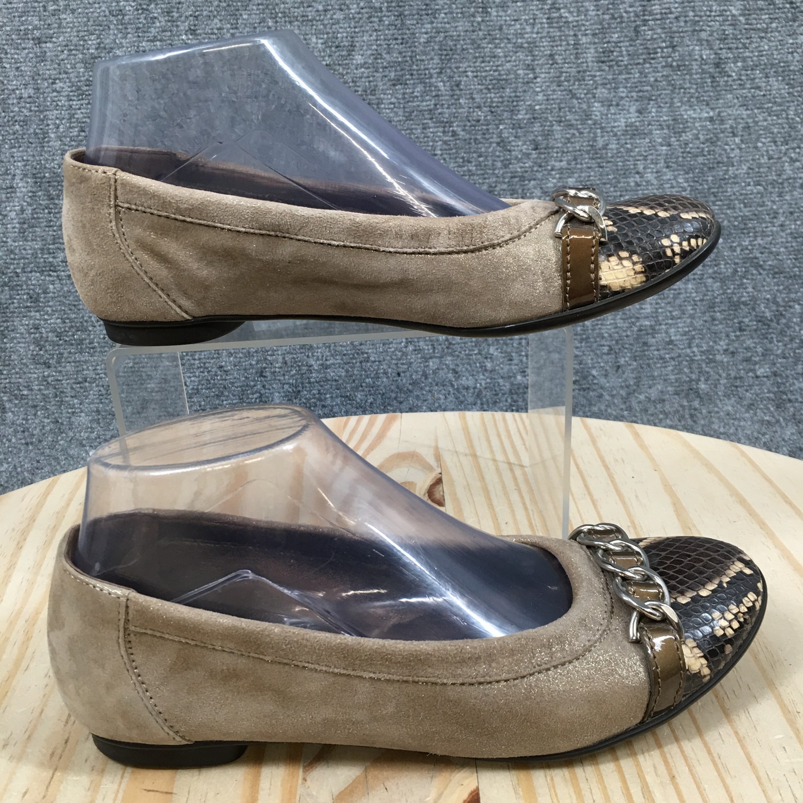 AGL Attilio Giusti Leombruni Womens 36.5 Taupe Suede Ballet Flats Snake Skin