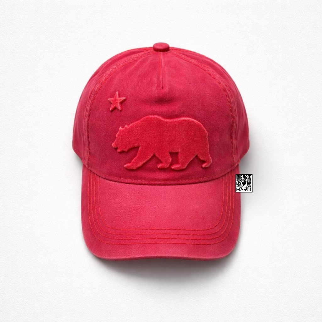 California Bear Embrodery Baseball Cap Washed Cotton Adjustable Unisex Adult Hat