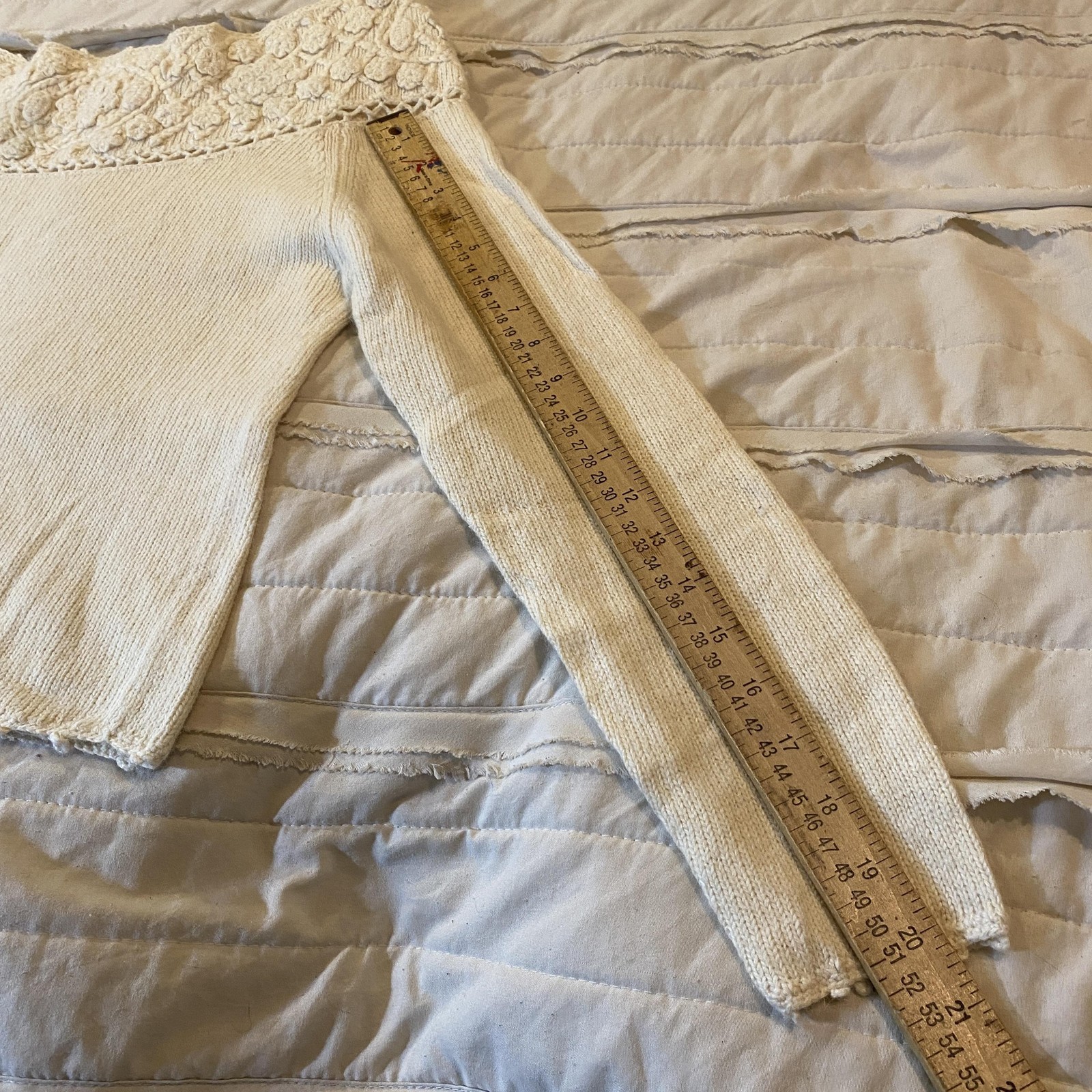 Vtg Styleworks Sweater Womens Small Cream Crochet Floral Crop Angora Ramie 90s