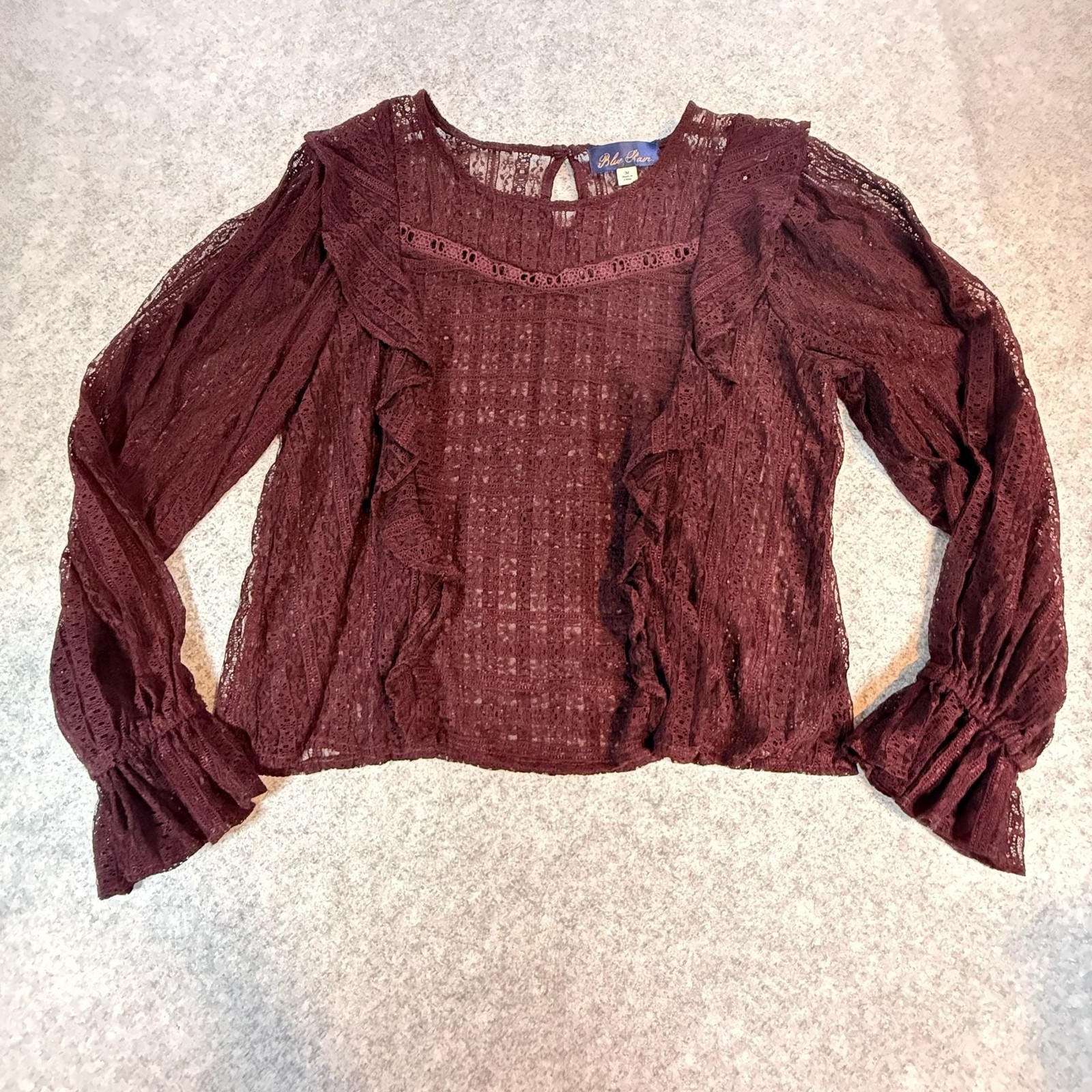 Blue Rain Burgundy Lace Ruffle Long Sleeve Blouse