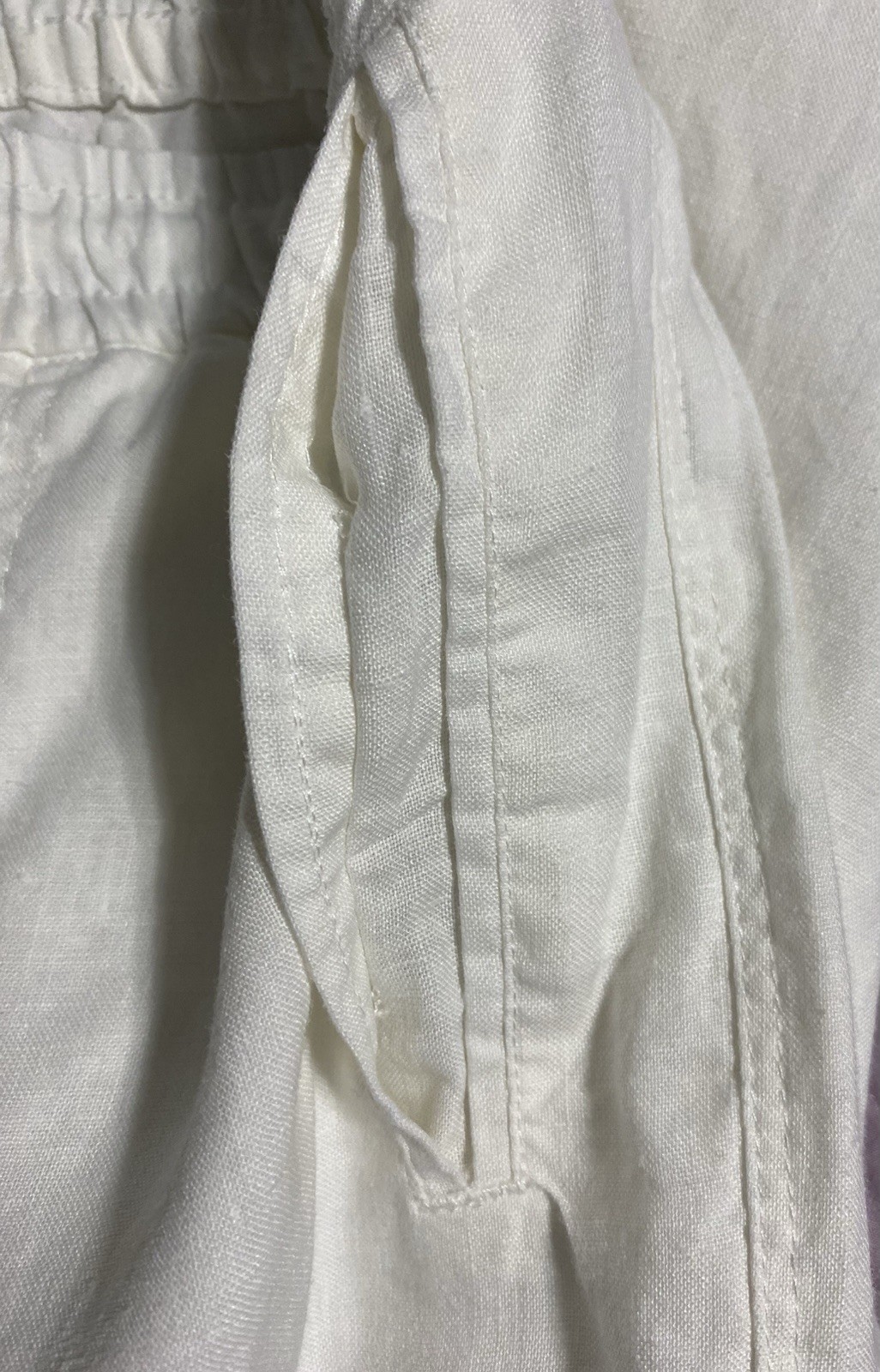 Rafaella Women’s White Linen Straight Leg Pants Pockets Elastic Drawstring PM