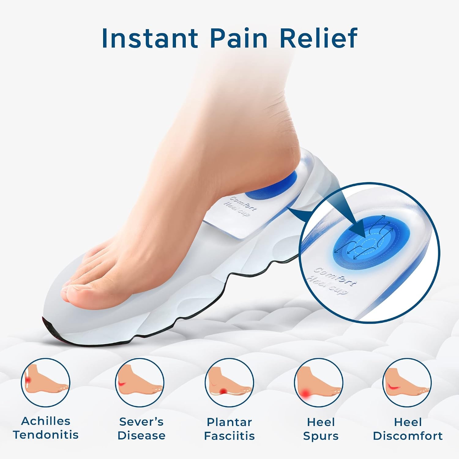 Heel Cushions for Heel Pain Relief (4 Pack) – Gel Heel Cushion Inserts, Gel Heel
