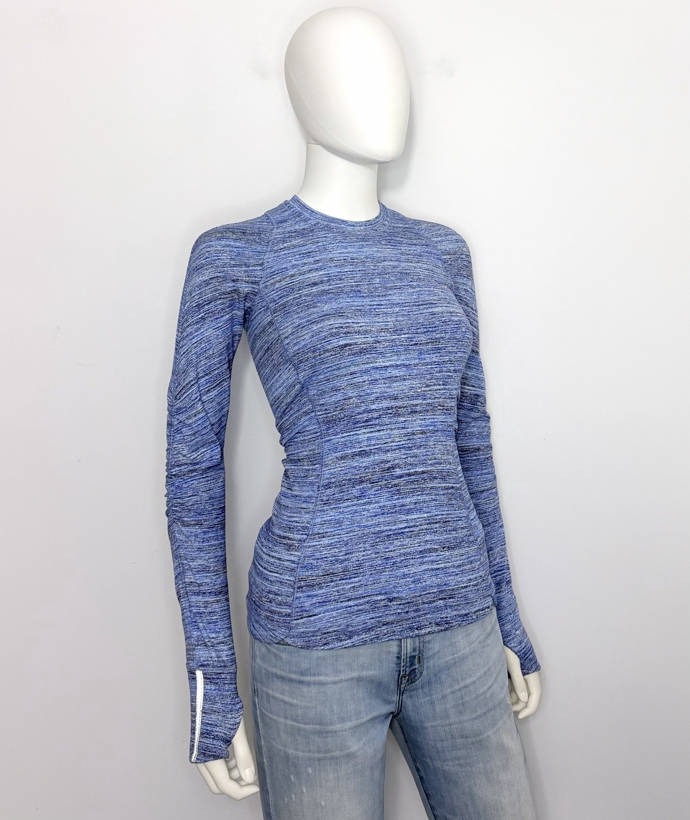 Lululemon Runderful Womens Pullover 2 Heather Blue Long Sleeve Zip Pockets Logo