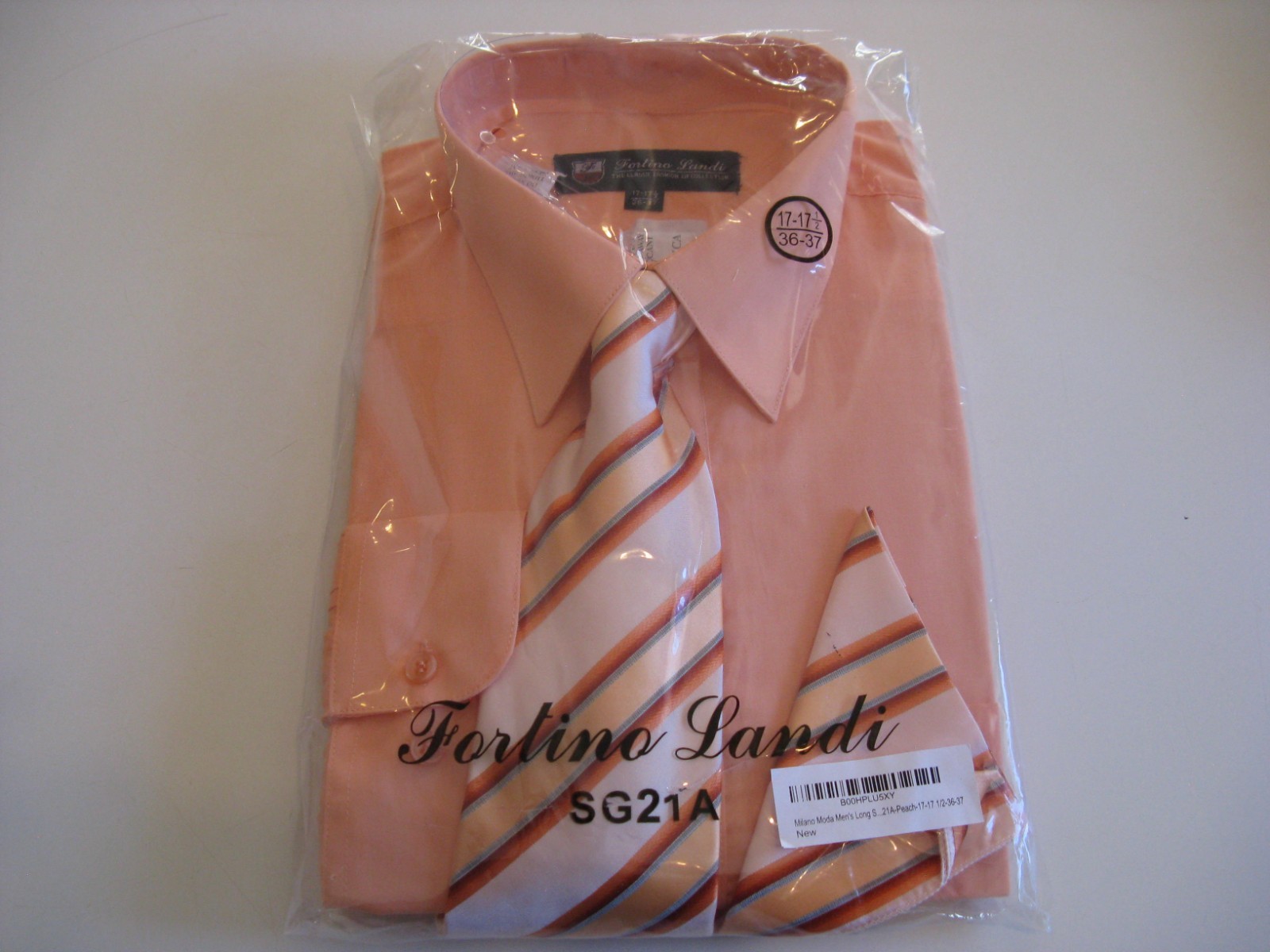 Fortino Landi Dress Shirt Tie Handkerchief – 17-17 1/2 — 36-37 – XL Long New
