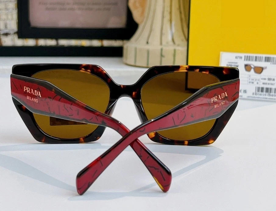 Prada PR 15WS Oversized Square Sunglasses Women Red Tortoiseshell UV400 w/ Box