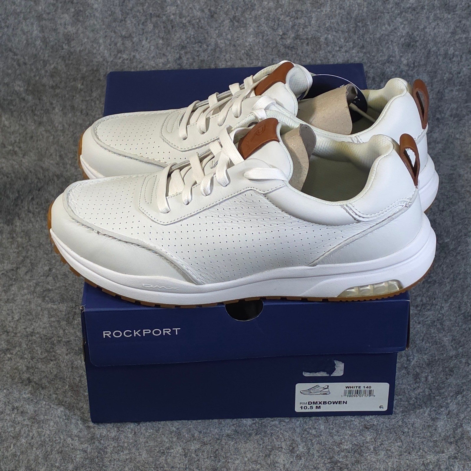 Rockport Bowen Mens White Leather Sneakers Reebok DMX Technology size 7.5 NEW