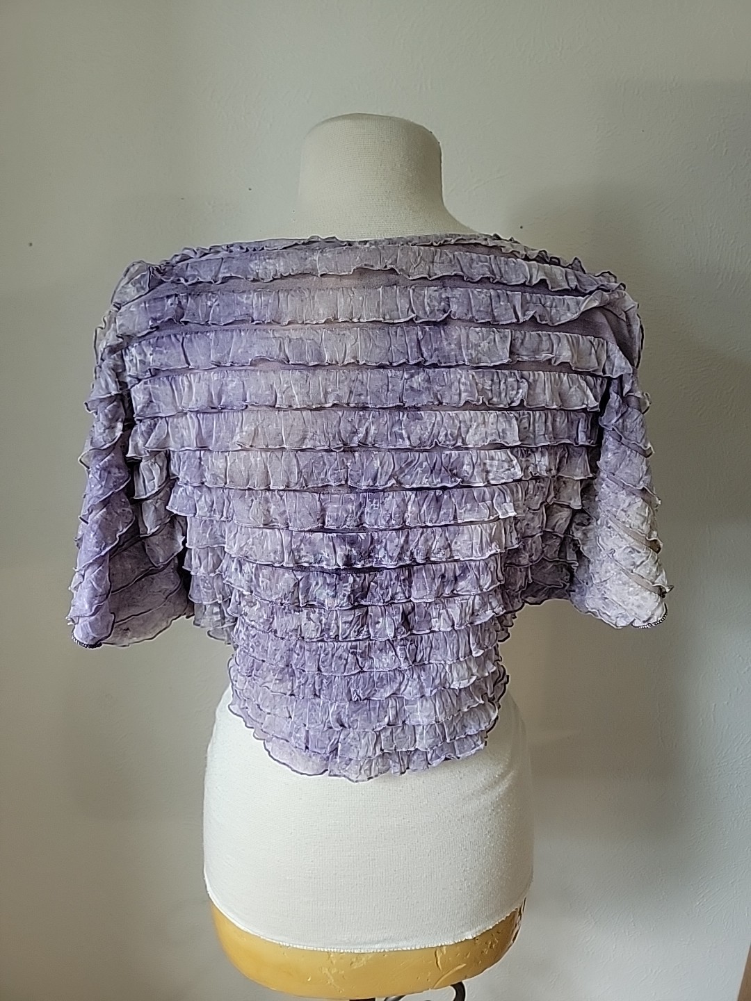 Vintage Pretty Angel Ruffle Top Medium Purple Crop Silk Blend Festival Boho