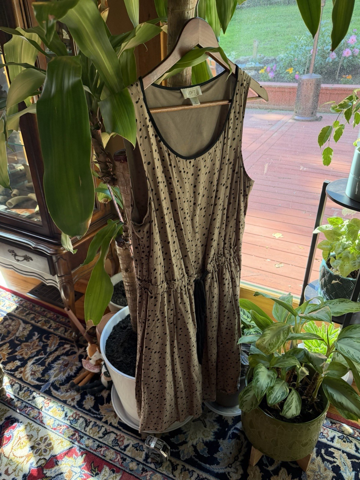 LOFT Women’s M Beige/Black Polka Dot Sleeveless Jumpsuit Scoop Neck