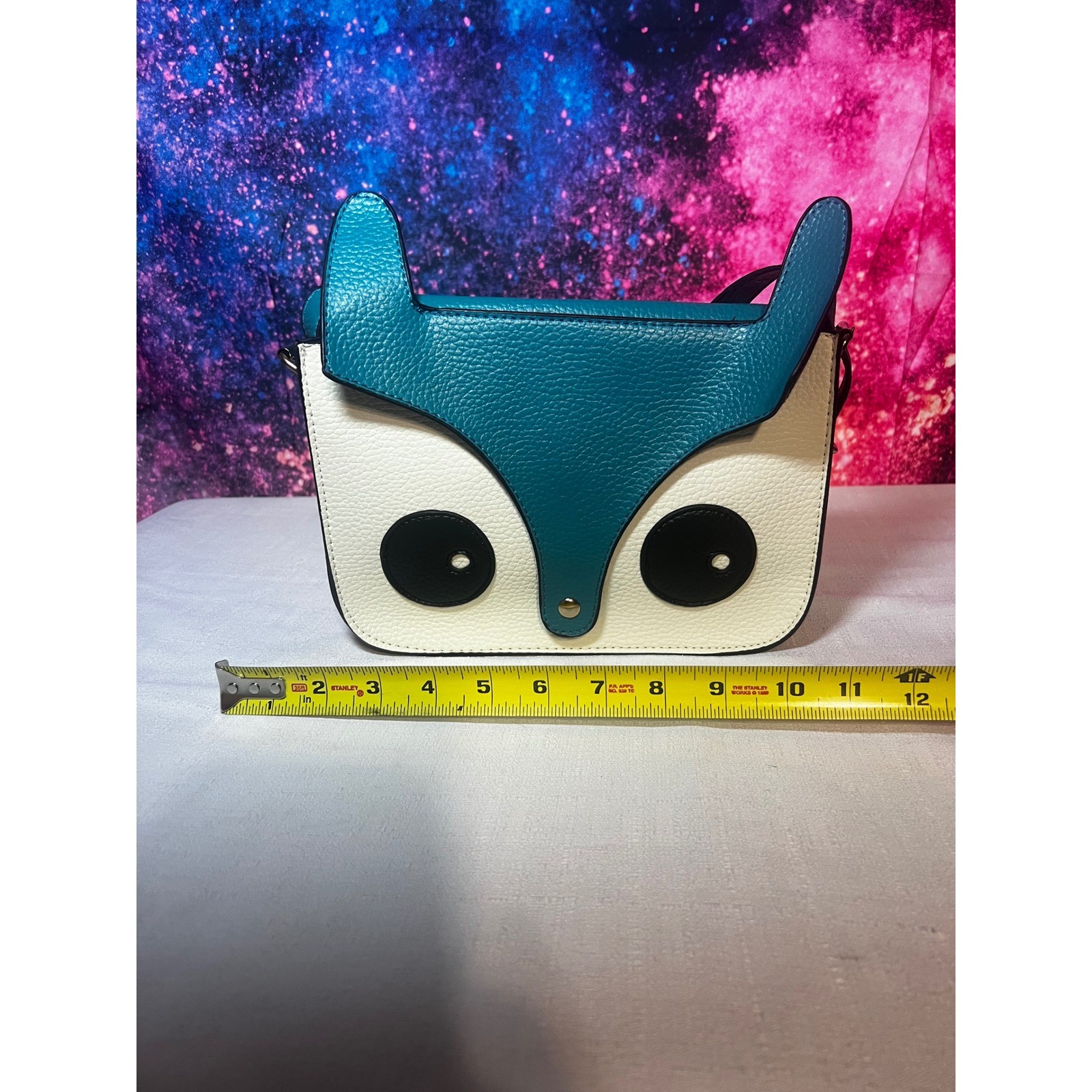 Mellow World Owl Crossbody Bag Teal Cream Pebble Vegan Leather Whimsical Purse