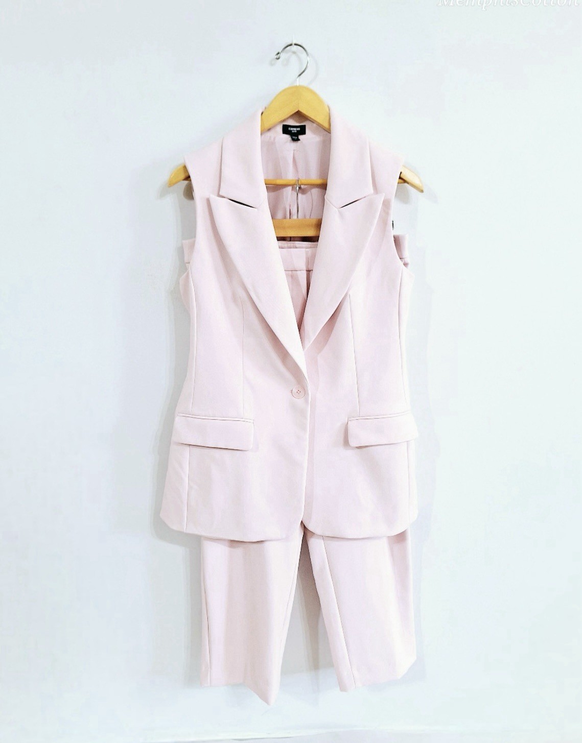 Express Editor Pink 2-Piece Pant Suit Set Sleeveless Vest & Straight Pants 10S