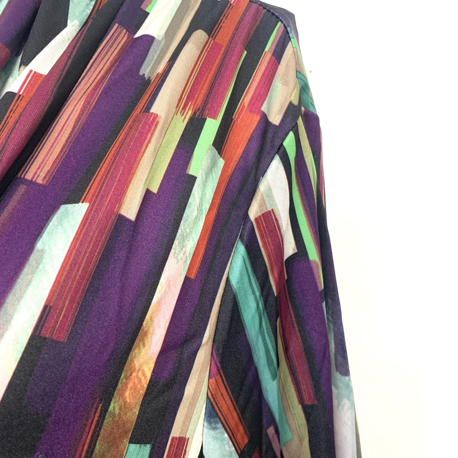 Slinky Brand Abstract Geometric Open Front Cardigan Stretch Woman 1X Made USA
