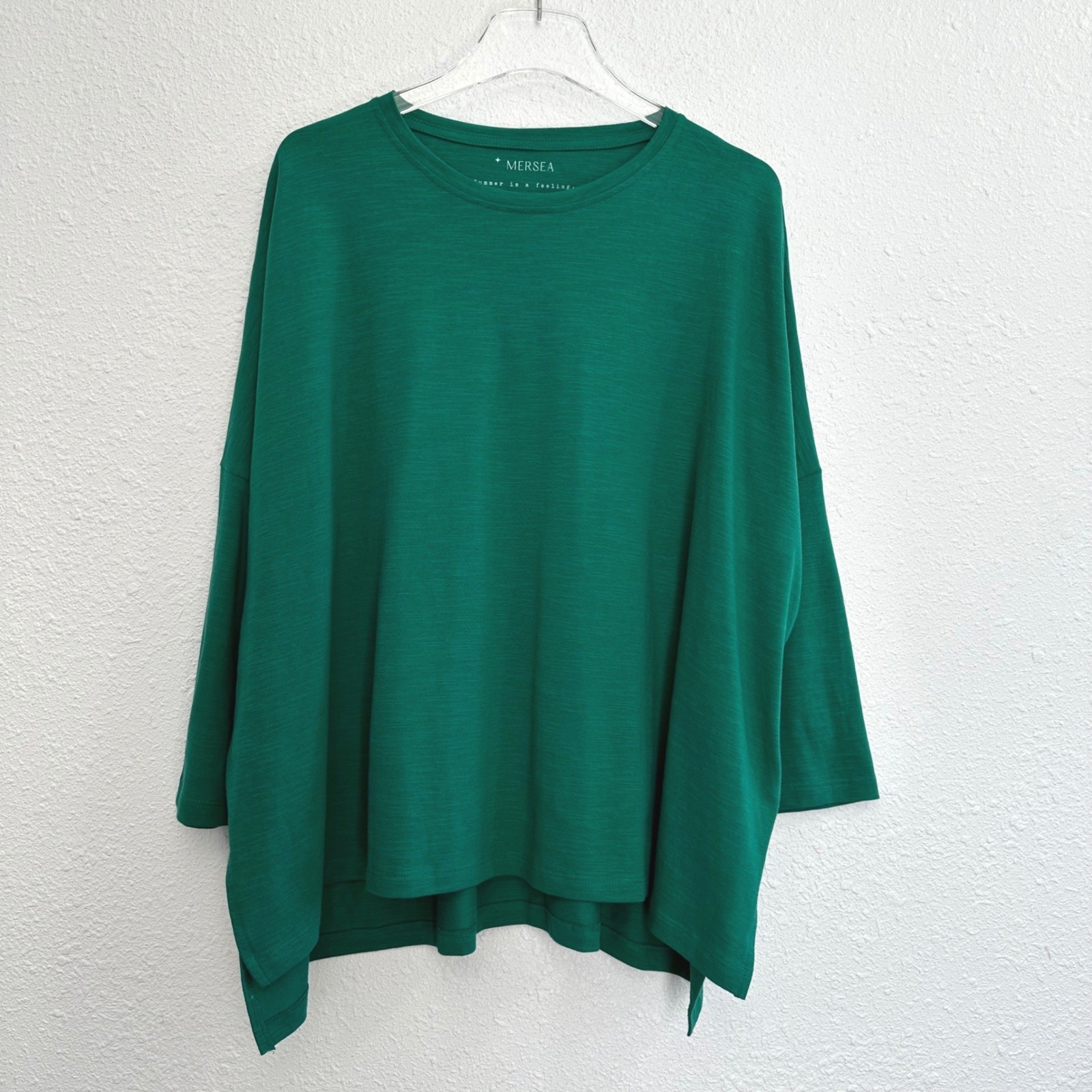 Mersea Catalina Slub Tee Women OS Green Oversized Long Sleeve Cotton Casual