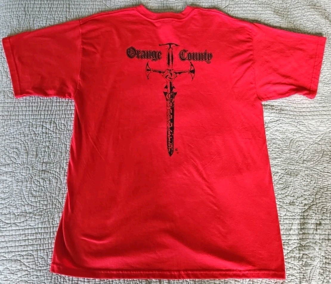 Vintage Y2K Red Shirt Mens XL Orange County Choppers Sword Motorcycle Biker Logo