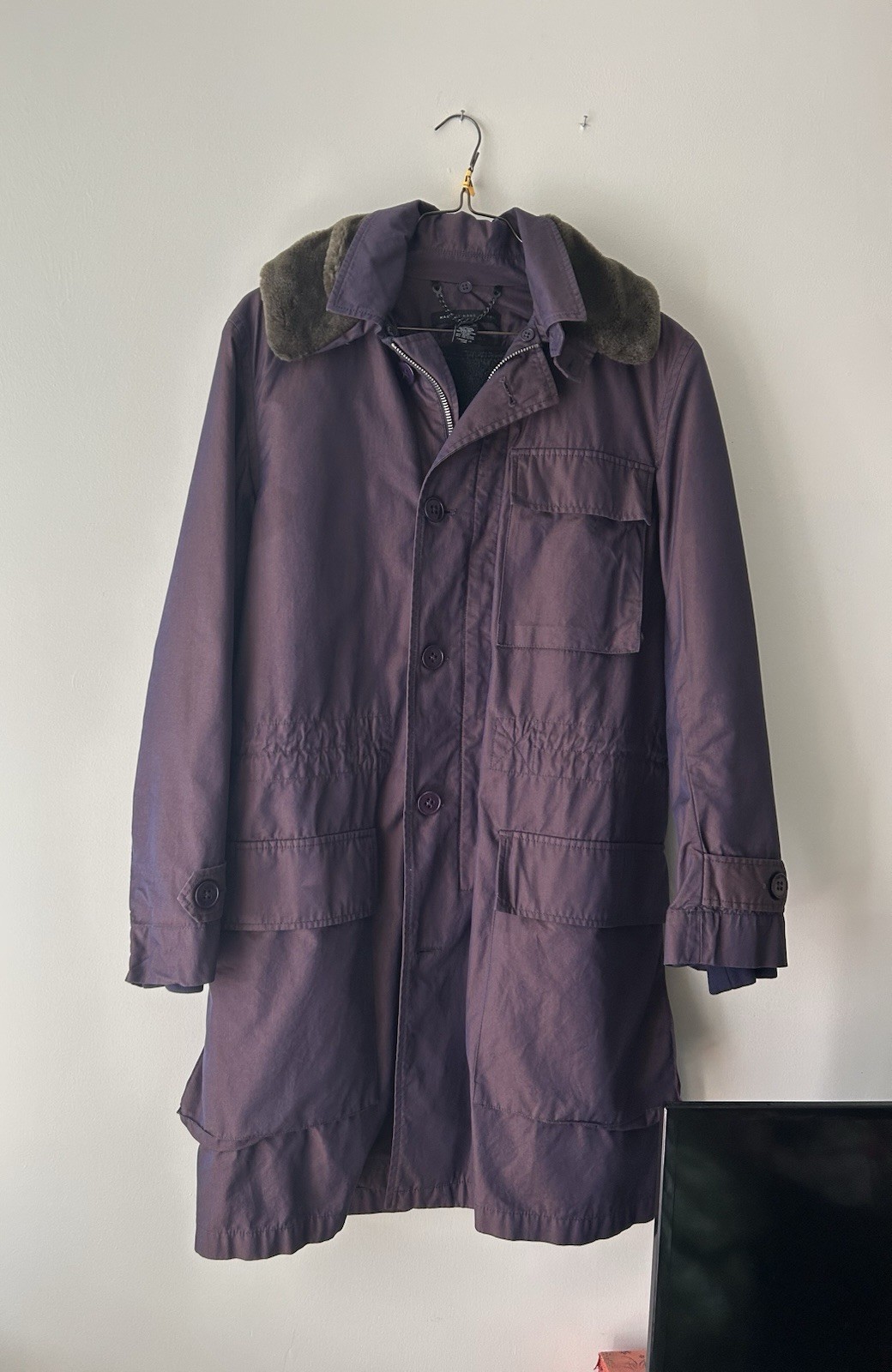 Marc By Marc Jacobs Iridescent Purple Utility Parka Jacket Faux Fur Collar Men S