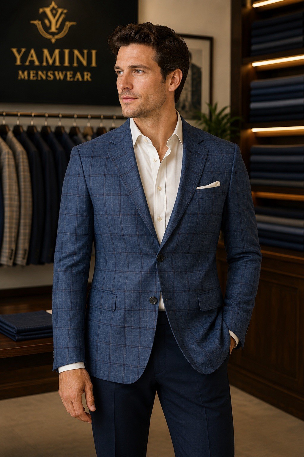 Navy Windowpan 40R Classic Fit Sport Coat 100%wool Super Fine F:Formal,Business