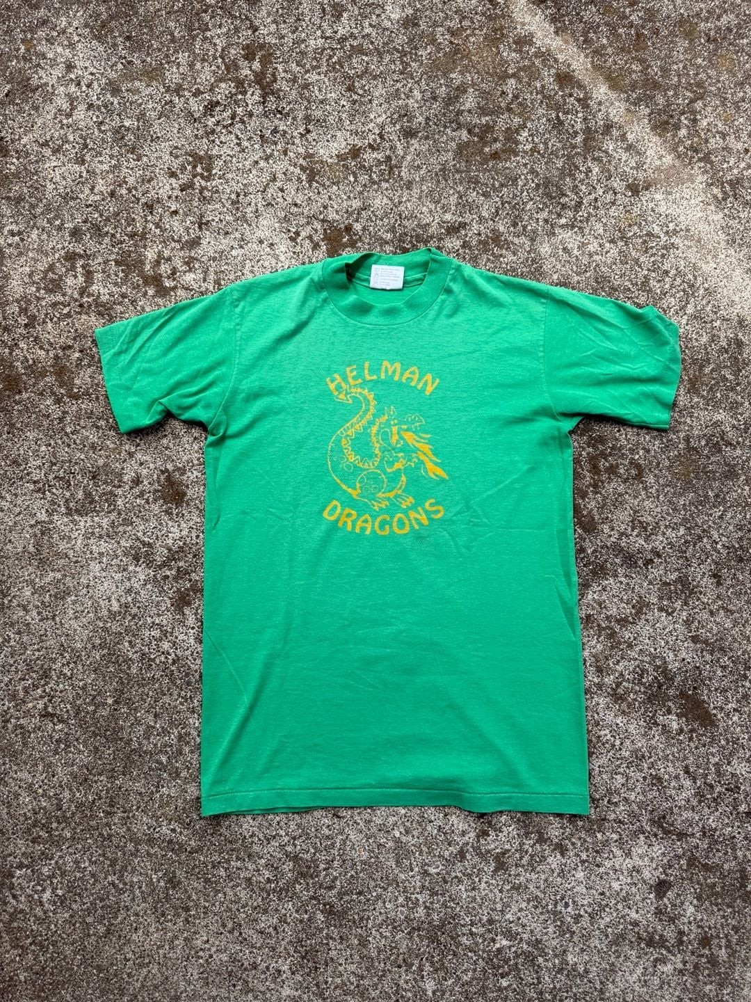 Vintage 80s Hanes Fifty-Fifty Helman Dragons Mascot Green T-Shirt