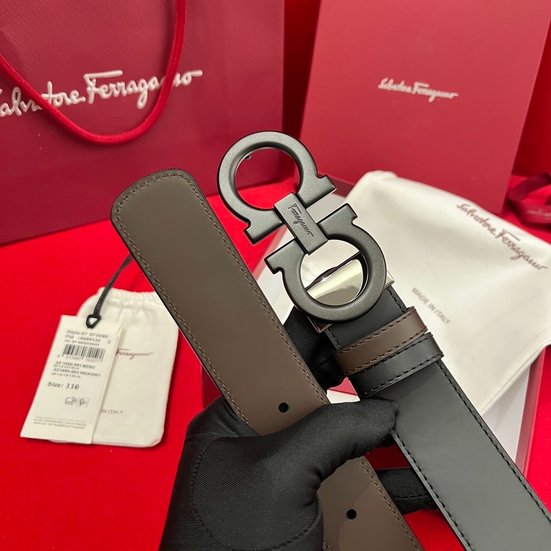 Salvatore Ferragamo Reversible Leather Belt Black Buckle Black/Brown New