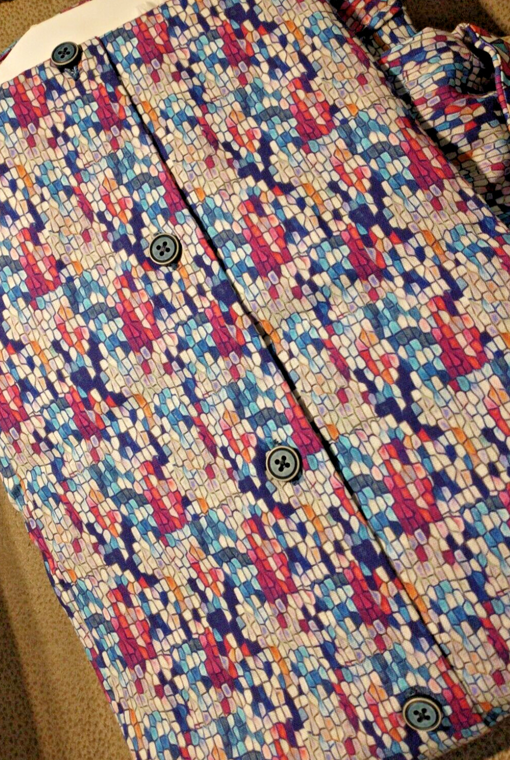 NWT Robert Graham men’s Size L Short Sleeve Button Down Geo/Checks Jacq Clas