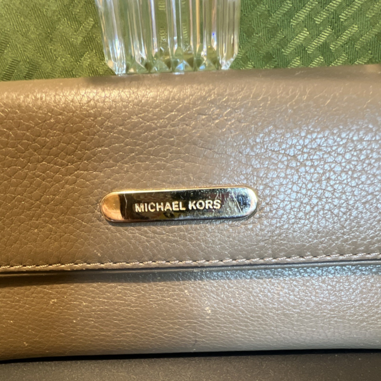 Michael Kors Taupe Logo Zipper Button Envelope Wallet Women