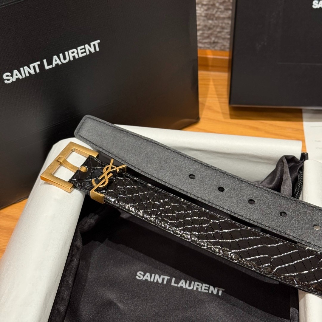 Authentic Yves Saint Laurent Belt YSL Black Gold Buckle Width:3.0cm/1.18inchs