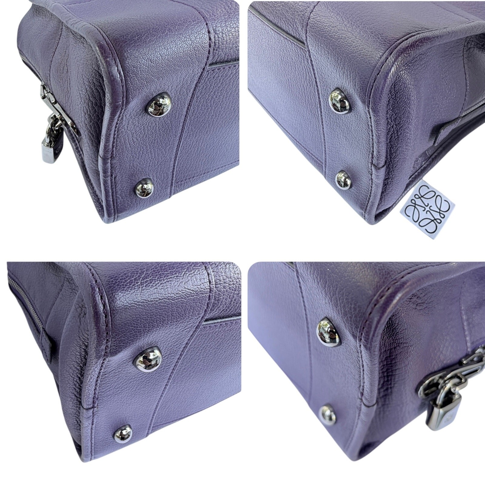 Loewe Amazona 36 Purple Leather Top Handle Bag Silver Hardware COA Dustbag Keys