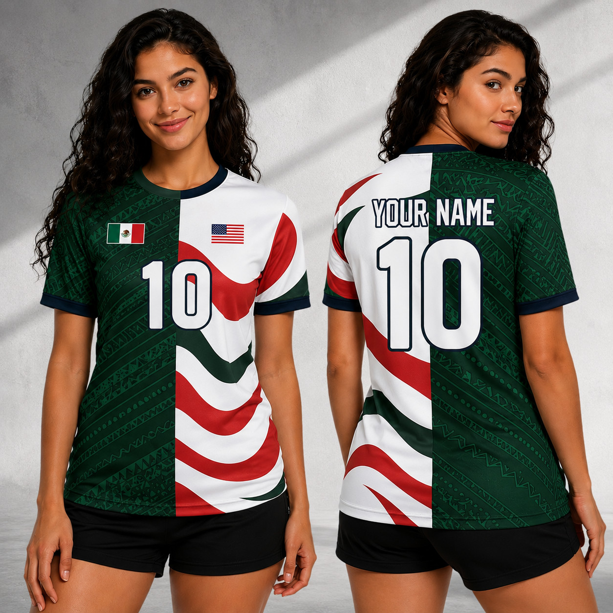 Mexico USA Soccer Jersey Custom Name Number Aztec Mexican American Fan (S-5XL)