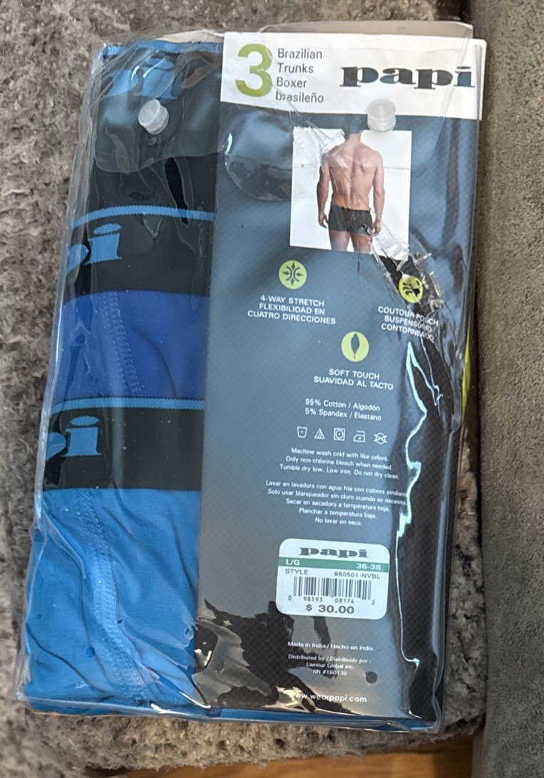 papi Stylish Brazilian Solid 3-Pack of Men’s Underwear Size Lg