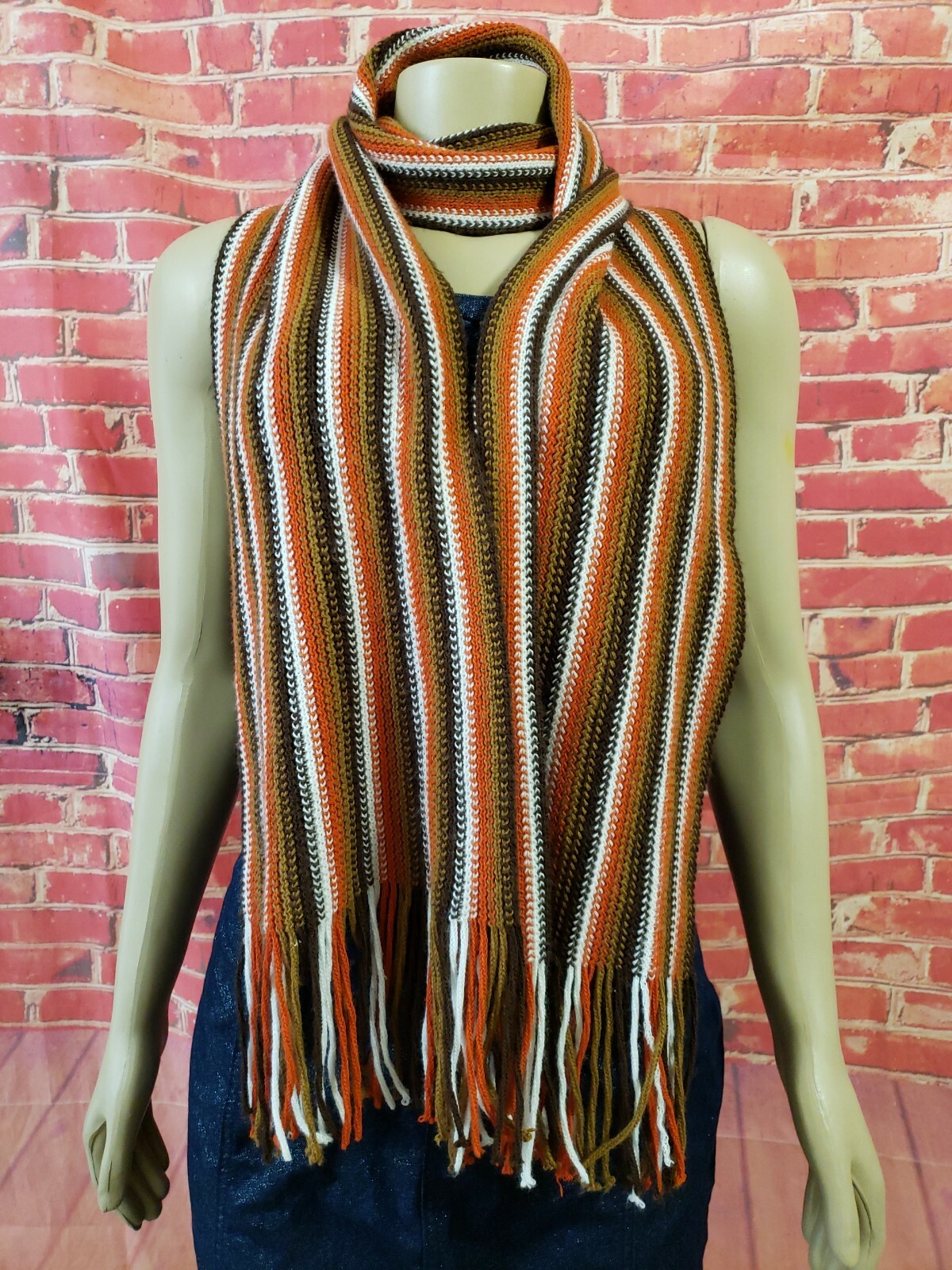 LAMBSWOOL Made In Italy Multicolor Striped Fringed Scarf 11″X76″ (B5)