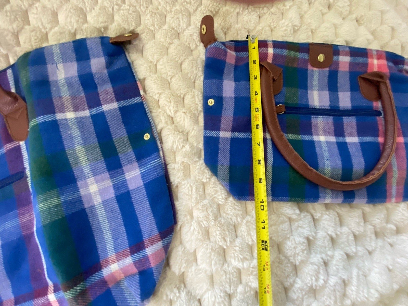 WOMAN WITHIN Flannel Weekender Duffle Bag & Matching Purse 2 Pc Tote Set Plaid
