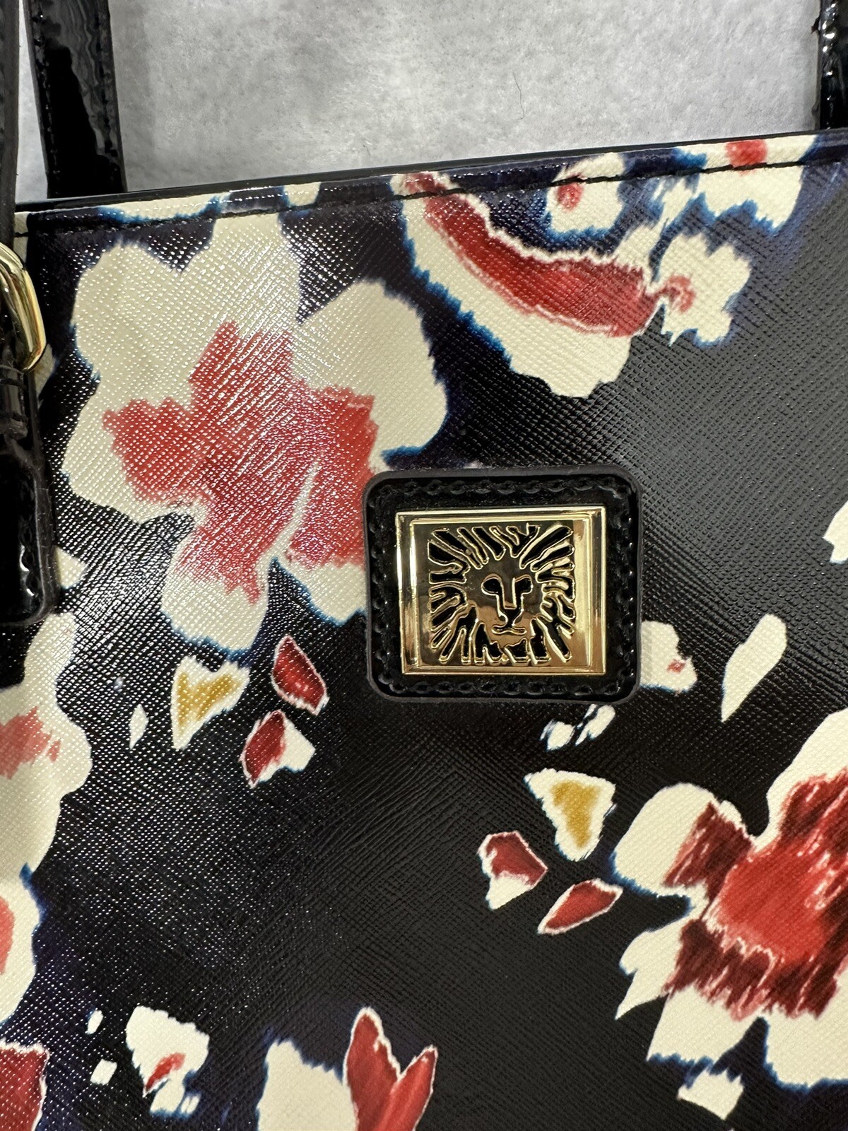 Anne Klein Shoulder Tote Bag Black Multi-Color Floral Purse Medium Adjustable
