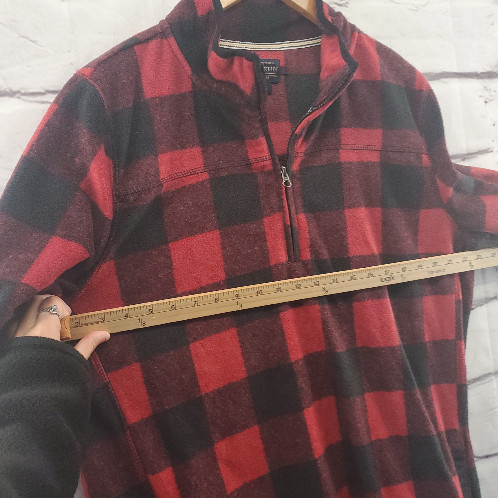 PENDLETON Jacket Mens Large Buffalo Plaid 1/4 Zip Long Sleeve Red Black