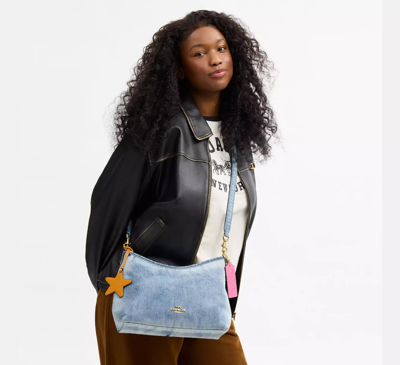 NWT Coach Laurel Shoulder Bag In Loved Denim With Charms CEF26