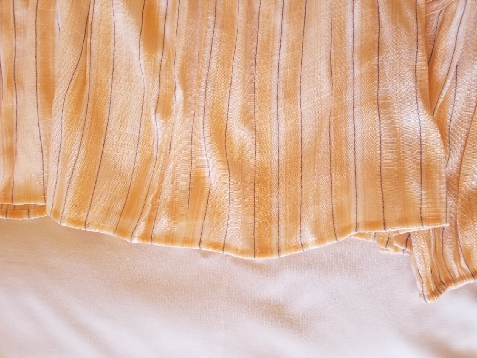 LC Lauren Conrad Peasant Blouse Peach Colored with Gray Pin Stripes Sz L Boho