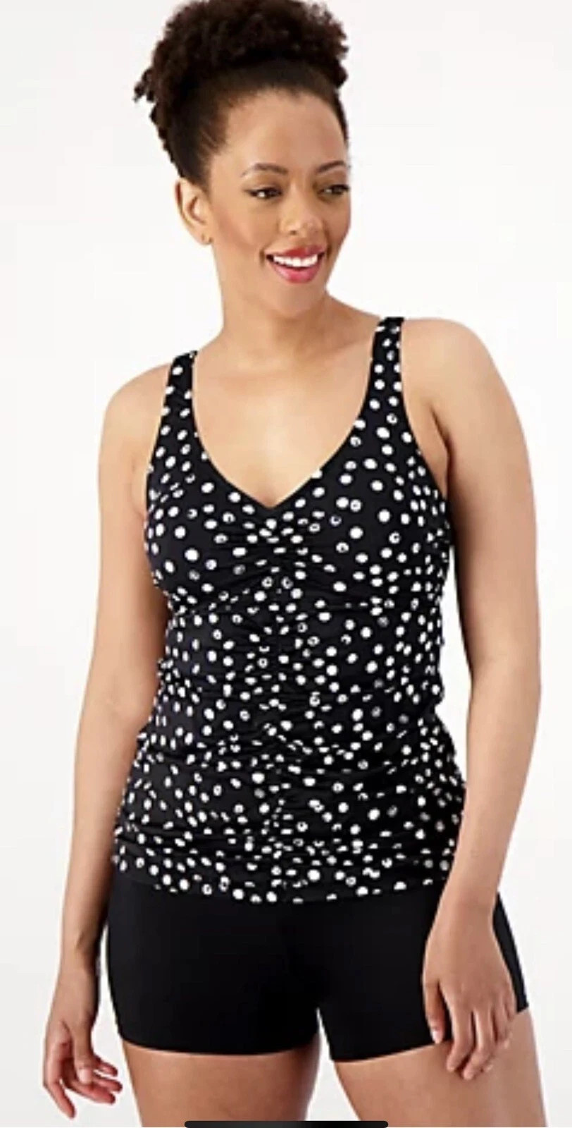 Kim Gravel X Swimsuits For All V-Neck Shirred Top W/Short Set Dot-Tastic size 16