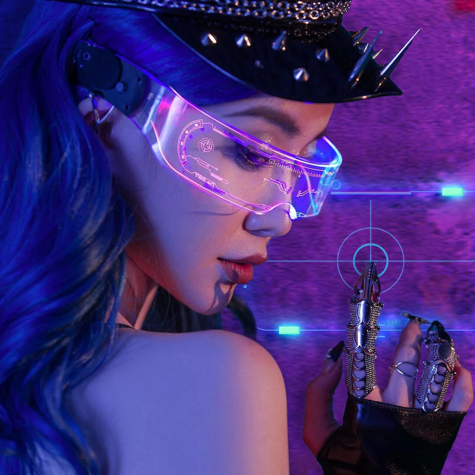 GLITCHCORE Led Visor Light Up Glasses 7 Colors and 4 Modes Large, A2