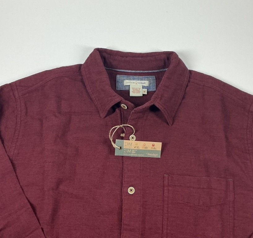 Carbon 2 Cobalt Shirt Mens Medium M Burgundy Red Waffle Knit Button Up NWT