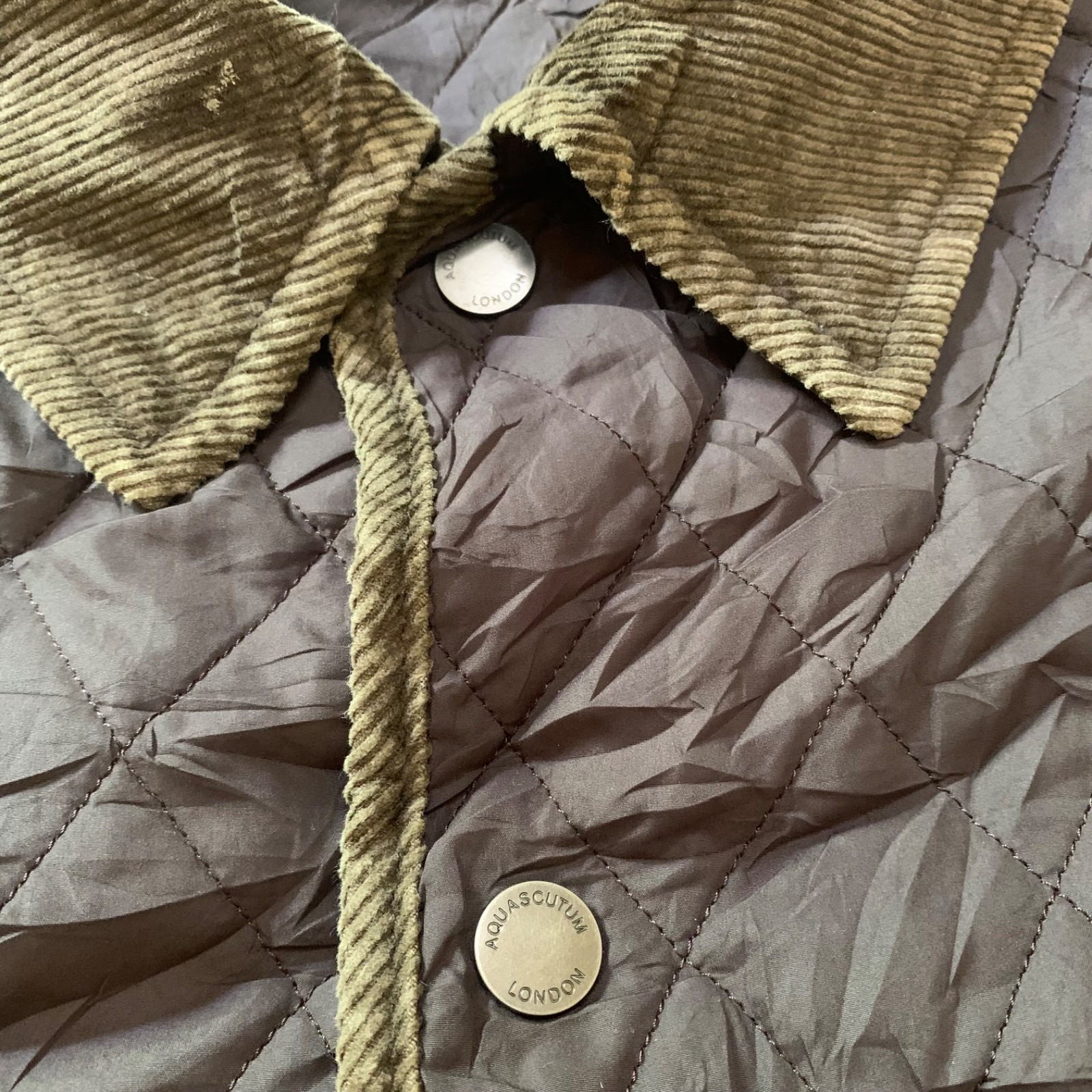 Aquascutum London Brown Quilted Jacket Corduroy Collar Heritage Barn Coat Men’s