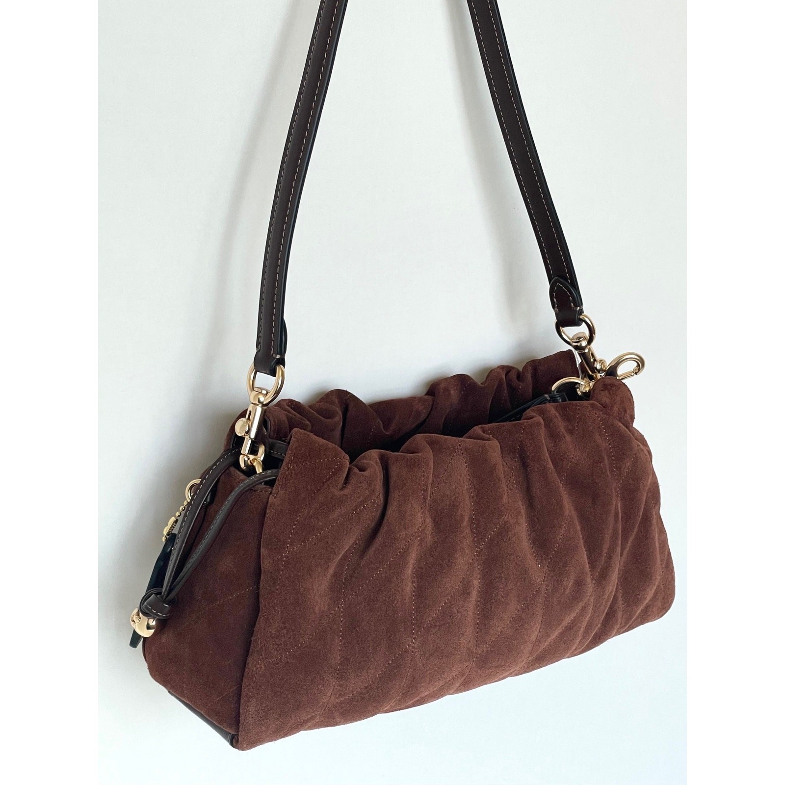 Coach Faye Shoulder Bag CCZ55 Quilted Suede Leather Brown Maple Crossbody