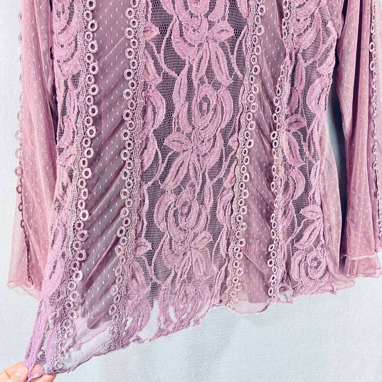 Pretty Angel Cottagecore Top Womens M Purple Lace Silk Blend Blouse Fairy Boho