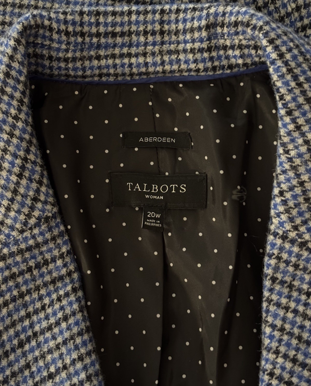 NWOT Talbots Women’s Size 20W Blue Plaid Wool Blend Two Button Aberdeen Blazer