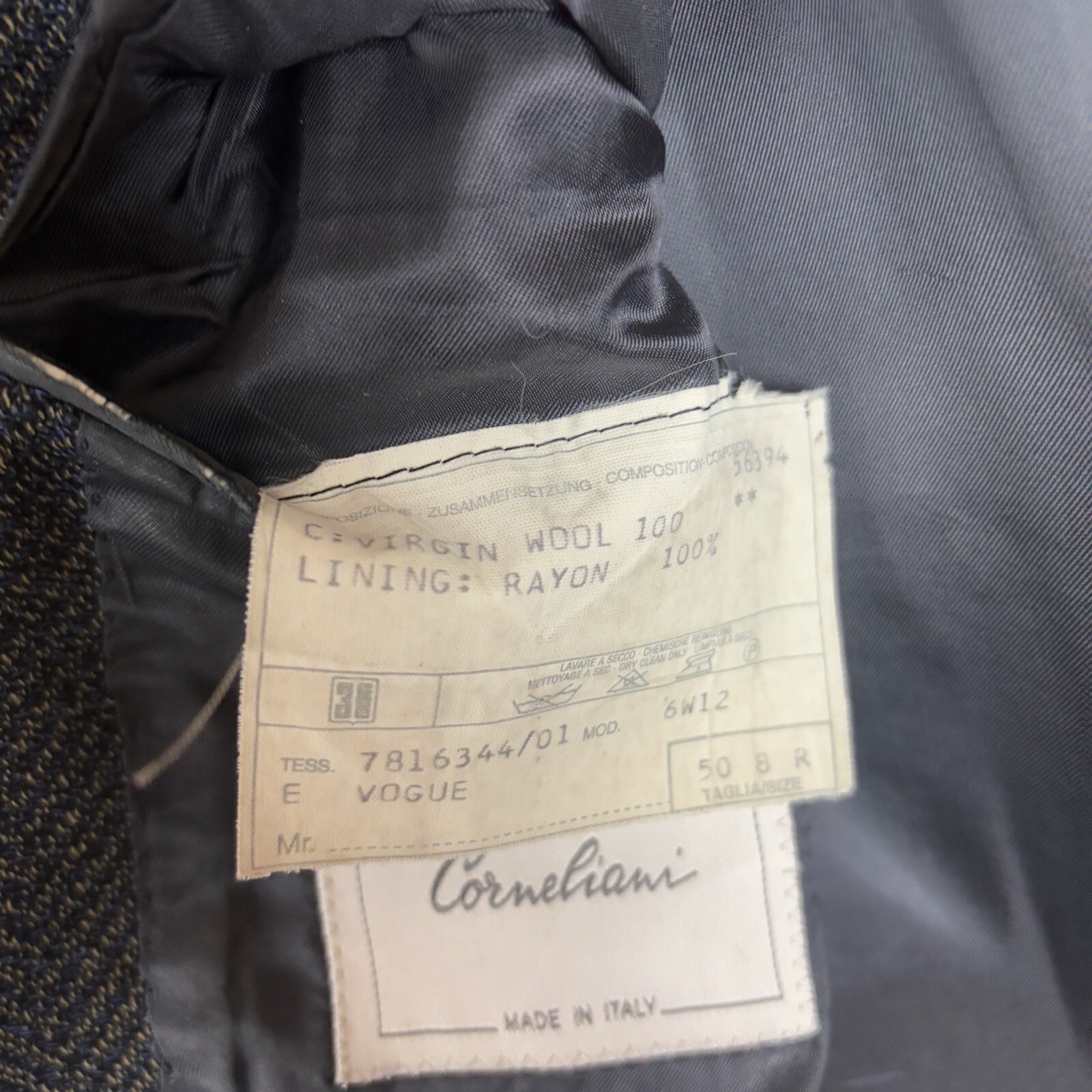 Vintage Corneliani Mens Wool Blazer Size 50R Gray Blue Jacket Made in Italy