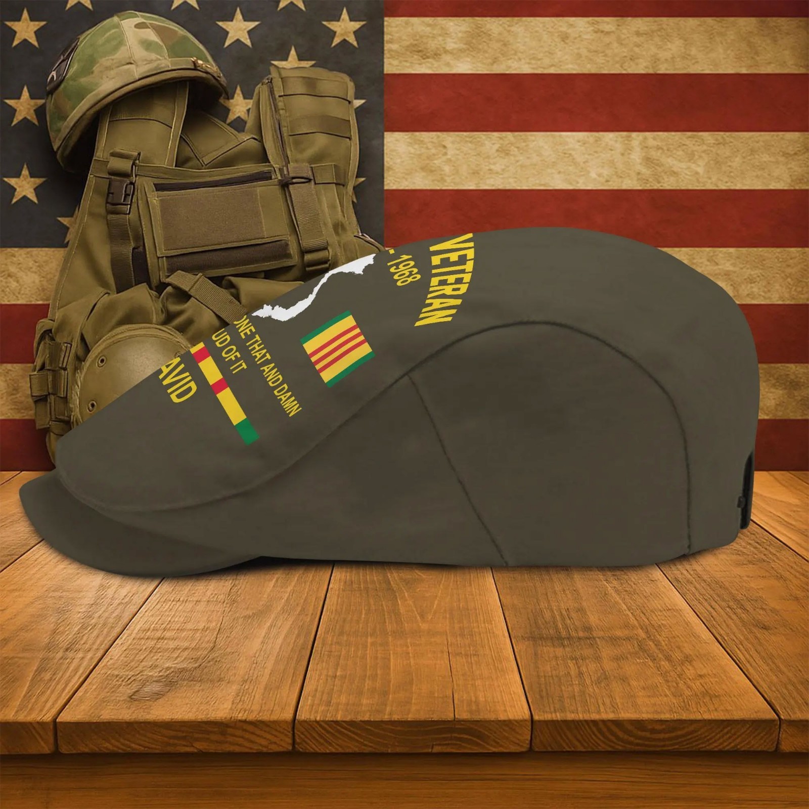 Personalized Vietnam Veteran Flat Cap Custom Name Year US Military Gift Men