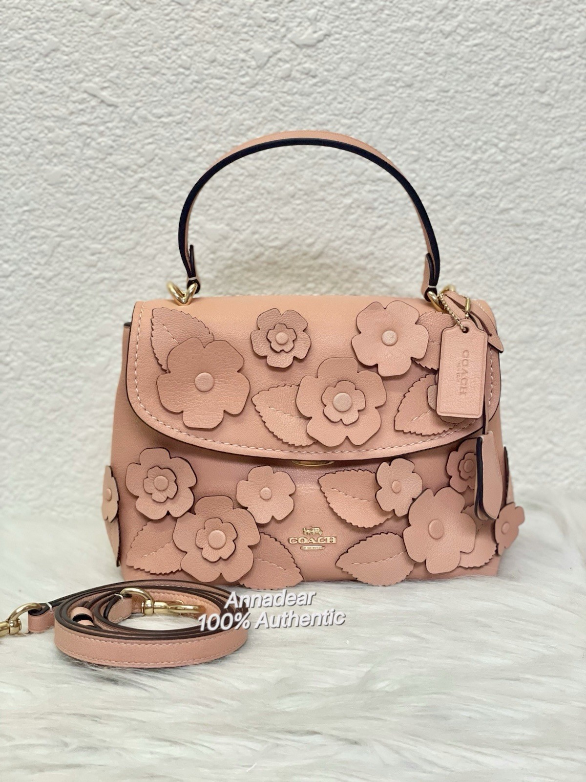 NWT COACH CDY44 Emory Top Handle Bag with Floral Appliqué in Light Pink