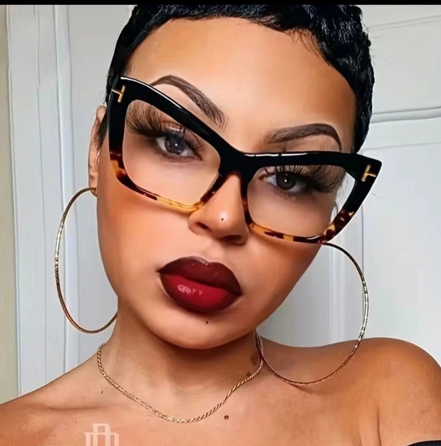 Women T-shaped Oversized Cat Eye Anti Blue Light Glasses Frames Vintage Style